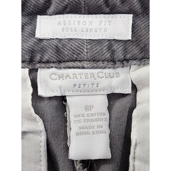 Charter Club Allison Fit Full Length Corduroy Pants Size 8P Gray Straight Leg - Picture 6 of 12